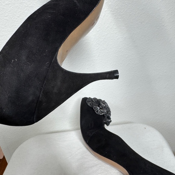 Sesto Meucci of Florence Silver Flower Black Suede Almond Toe Heeled Pump 10B - Picture 13 of 16